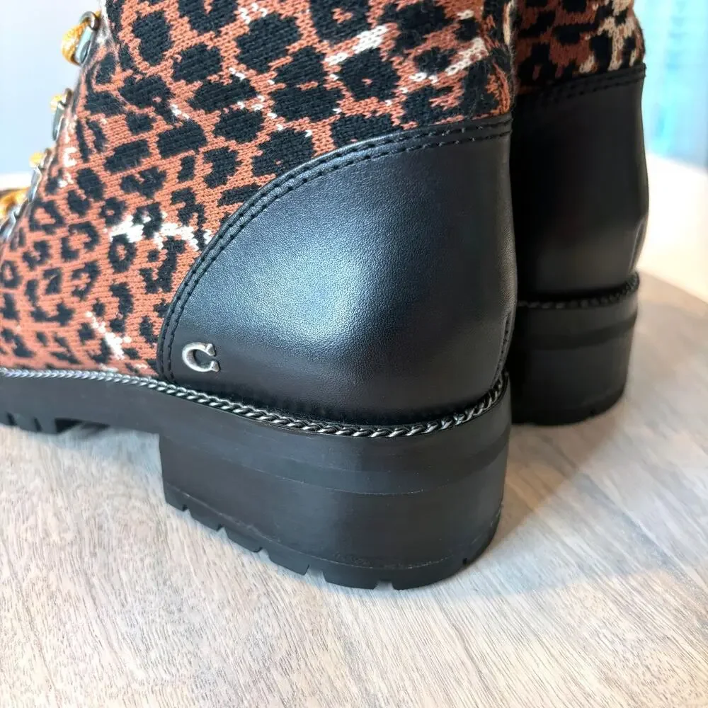 Coach Lorren Leopard Print Signature Jacquard Hiker Boots G4650 Women's 7 7B